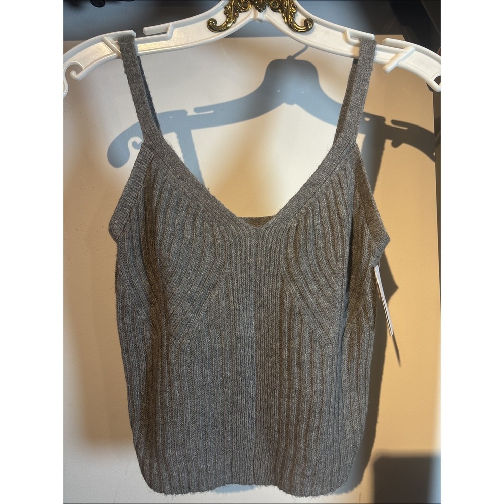 Auden Gray Ribbed Knit V-Neck Spaghetti Strap Cropped Cami Tank Top XS NEW
